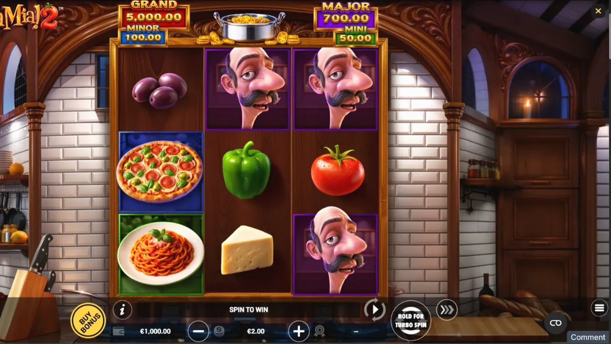 Chef Salvatore em sua cozinha italiana no slot Mamma Mia 2